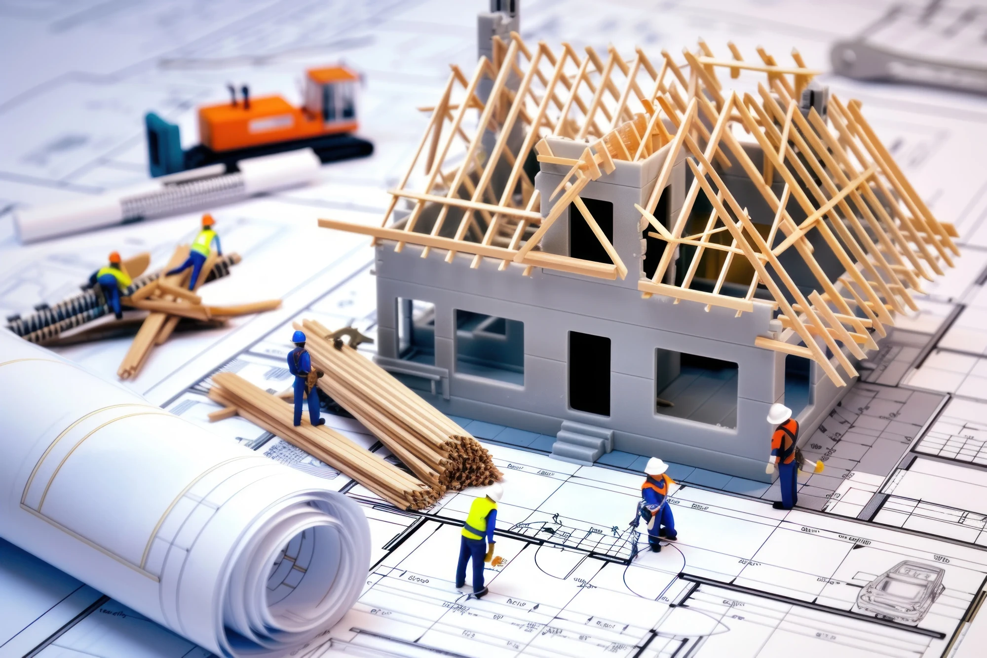 construction-d-une-maison-sur-des-plans-avec-un-projet-de-construction-d-ouvriers